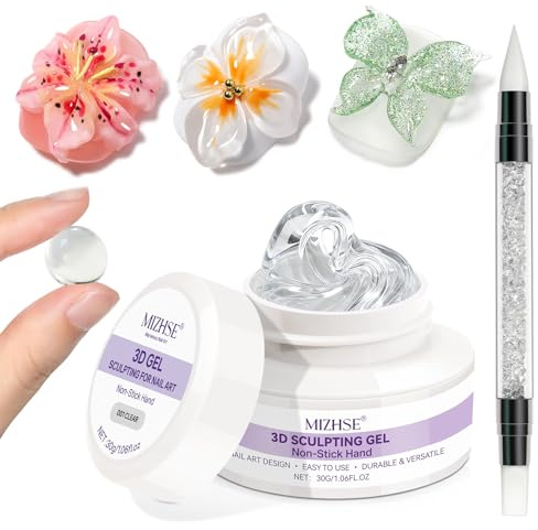 MIZHSE 3D Sculpting Nail Gel Solid Builder Gel UV Cured Hard-Gel Clear 30g | Sculpting Gels, Non-Stick Hand, Nail Gels for 3D Nails Art Carving & Shaping