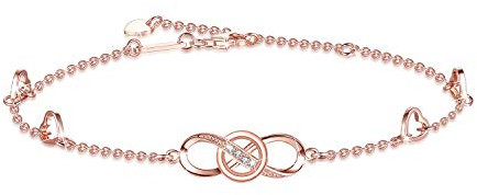 Bracelet de cheville infini pour femme, breloque en argent sterling 925, grand bracelet fin, cadeau de fête des mères, or blanc/plaqué or rose, 8.07 inch, Argent sterling, Zircone cubique
