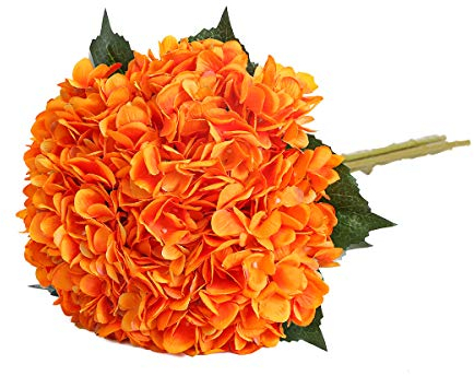 Tifuly Artificial Hydrangea Flower, 5 PCS Ramos de hortensias de Seda de Tallo Largo para Bodas, hogar, Hotel, decoración de Fiestas, centros de Mesa(Naranja)
