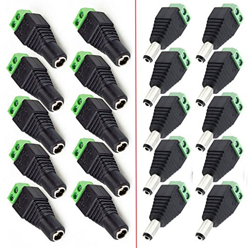 Hailege 20pcs 5.5 * 2.1mm DC Power Plug Male+Female CCTV 12V Power Terminal Connector Power Plug
