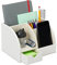 Relaxdays Schreibtischorganizer Kunstleder, Büro Organizer mit Schublade, 4 Fächer, Stiftehalter, 13 x 19 x 15 cm, weiß