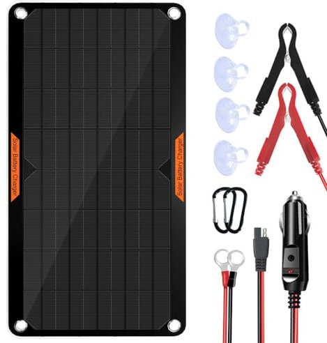 OYMSAE 10W 12V Solar Panel Car Battery Charger Portable Waterproof Power Trickle Battery Charger & Maintainer for Car Boat Automotive RV with Cigarette Lighter Plug & Alligator Clip