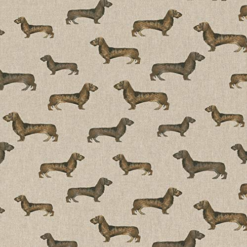 Stoff Meterware Leinenlook Halbpanama - 1 Meter - Dekostoff, Kissen, Tischwäsche, Vorhang, Taschen (Dackel Hunde Jäger Jagd)