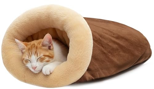 FLYSTAR Cat Bed Cave - Soft Cat Sleeping Bag for Indoor Cats, Self Warming Hideaway Pet Tunnel Bed Snuggle Sack for Small, Medium, Large Cats