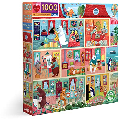 eeBoo: Piece and Love Koala House Party 1000 Teile Quadrat Erwachsene Puzzle Puzzle Puzzle für Erwachsene und Familien, glänzende, stabile Teile und minimaler Puzzlestaub