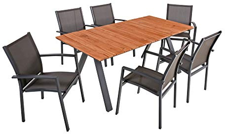 7-TLG. Holz Tischgruppe Davina Set Garten Sitzgruppe Outdoor Holz Metall Möbel