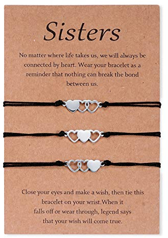 CheersLife 3 Stück Schwester Armband Edelstahl passende Armbänder Geschenk für Mutter und Tochter Hollow Out Herz Armbänder