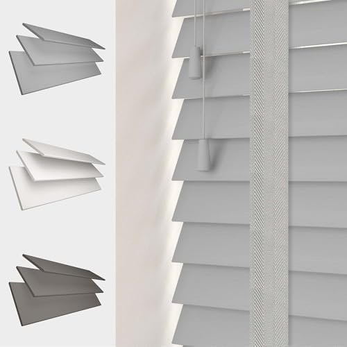 Faux Wood Venetian Blind [Light Grey, 45cm Width x 200cm Drop, Tape]