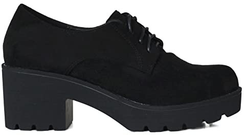 Zapatos de Mujer Blucher con Plataforma y Cordones de Ante Negro (Numeric_38)