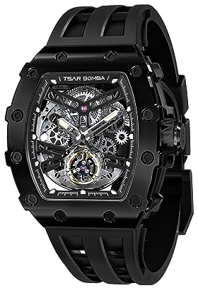 TSAR BOMBA Uhren Herren Armbanduhr Herren Automatik Tonneau Analog Skelett Mechanische Wasserdicht Klassische Luxus Armband Geschenk Für Männer