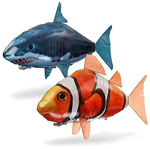 Fernbedienung Hai Spielzeug Aufblasbarer Fliegender Hai Heliumballon RC Zeppelin Fisch Spielzeug Geschenke Party Dekoration für Kinder (Shark, 86 cm x 130 cm)