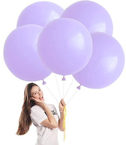 Luftballons Pastell Violett Groß 45cm/18 Zoll,5 Stück Macaron Violett Riesen Luftballons XXL Runde Helium Ballons,Latex Luftballon Partyballons für Geburtstag,Hochzeit,Brautdusche,Babyparty Dekor