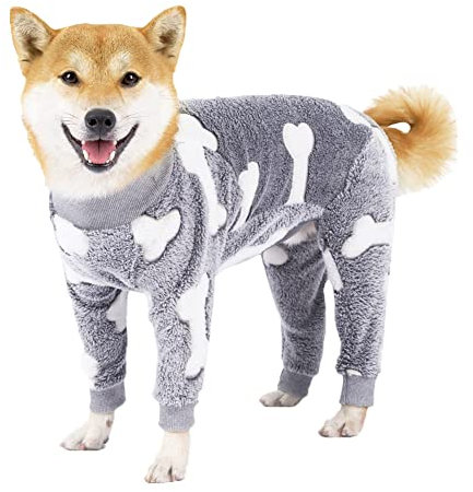 Hundepullover, Hunde-Sweatshirt, weiche Fleece Winterjacke, Warme Wintermäntel Pullover Fuzzy Welpen Kleidung Haustier-Pyjama, PJS-Hundeoverall für mittelgroße und große Hunde,Grau,L