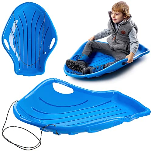 KADAX Poporutscher, 94x69x19cm Bob Schlitten für Kinder und Erwachsene, Schlitten aus Plastik, Kinderschlitten, Schneegleiter, Schneerutscher (Blau)