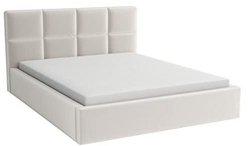 bonni Polsterbett Alaska 160x200cm Bett mit Matratze und Lattenrost Doppelbett mit Bettkasten Holzbett Stauraumbett (Creme)