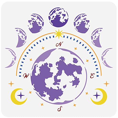 FINGERINSPIRE Mondphasen Schablone 30x30cm Wiederverwendbare Mondkompass Zeichnungsvorlage DIY Art Cosmos Infinity Moon Star Patten Schablone Zum Malen An Der Wand, Holz, Stoff, Papier Und Möbel