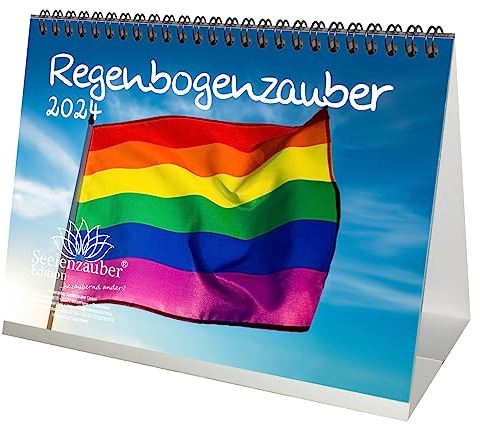 Regenbogenzauber Pride LBGTQIA+ DIN A5 Tischkalender für 2024 - Geschenkset Inhalt: 1x Kalender, 1x Weihnachts- und 1x Grußkarte (insgesamt 3 Teile)