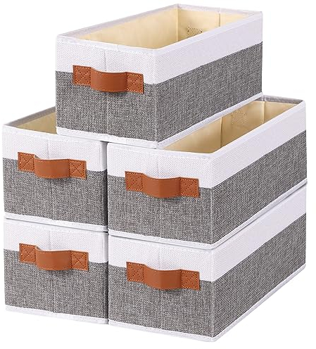 YheenLf 5 Stück Aufbewahrungskörbe, Faltbare Stoffbox mit Griff, Kleiderschrank Organizer, Ordnungssystem für Aufbewahrungsboxen in Badezimmern, Regalen, 38x15.5x13cm, Grau/Weiß