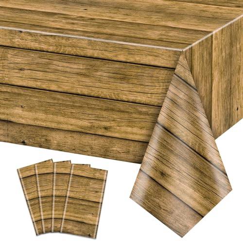 PTECDROTS 4Stück Holz Tischtuch braun rustikalen Tisch deckt, rechteckige Tischdekoration für rustikale Party-Deko, Western Scheune Themed Geburtstag Party, Grill-Party Dekorationen, 130x220cm