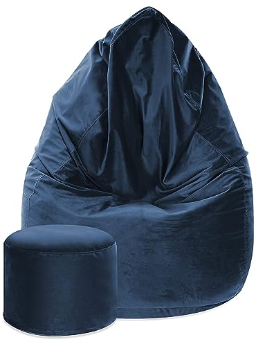 DreamRoots Bean Bag Chair 80x80x120cm - Samtstoff Sitzsack Mit Lehne, Hocker und Bezug - Sitzkissen Boden - Chill Sack - Bubibag