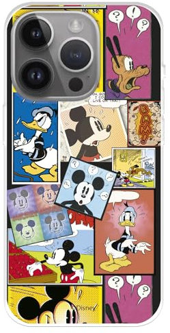 Case Compatible with iPhone 15 Pro MAX Official Disney Mickey Comic to Protect Your Mobile Phone. Transparent Silicone Flexible Case with Official Licensed Disney Classics