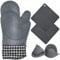 AICMEI Silicone Oven Mitts and Pot Holders Sets, Extra Long Heat Resistant Oven Gloves with Hot Pads and Mini Oven Mits Set for Kitchen Cooking Baking, Soft Quilted Lining-6PCS (Gray)