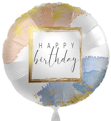 Eleganter Folienballon Happy Birthday Ballon Geburtstag modern Luftballon Geburtstag Geschenk Frauen Männer, Helium geeignet, Blau Gold, Made in EU