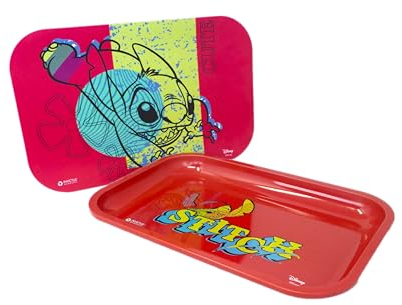 Homadict Plateau multiusage Stitch Cute avec Couvercle Magnétique - pour Rangement, Décoration, Service - 29 x 19 centimètre - Licence Officielle Disney