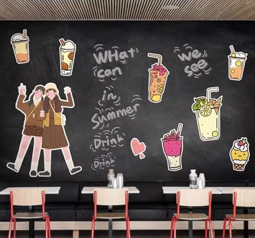 Tableau Noir Peinture Graffiti Magasin De Thé Au Lait Papier Peint Magasin De Boissons Froides Snack-Bar Restaurant Bar À Eau Papier Peint Décoration-400Cmx280Cm