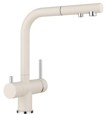 BLANCO FONTAS-S II Filter | Küchenarmatur in softweiß | Hochdruck | Mit herausziehbarem Schlauch | Rückflussverhinderer | Gesicherte Wasserqualität & wassersparend | Filter wird zusätzlich benötigt