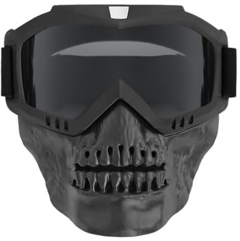 Wokyo Lunettes de protection amovibles et réglables en forme de tête de mort pour moto, VTT, moto (verres gris)