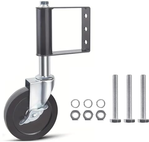 Ompinda 4 Inch Heavy Duty Spring Loaded Gate Wheels, Fence Gate Support Wheel Rollers with Side Lock Brake, 360° Rotating, 220 lbs Load Capacity, 3 Pcs, Black