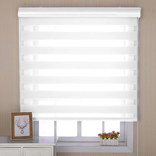Doppelrollo Verdunkelungsrollo 115 x 100 cm Sonnenschutz Blickdicht Sonnenschutzrollo Fensterrollo Bequeme Montage für Fenster & Türen, Weiß