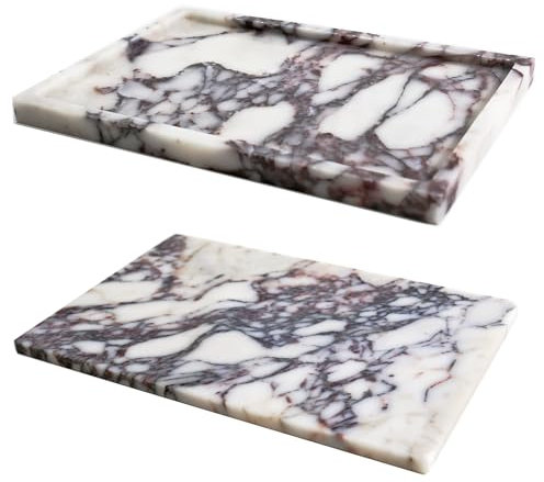 Real Luxurious Natural Marble Vanity Tray Genuine Marble Storage Tray for Home Decor Stone Tray for Bathroom/Kitchen/Vanity/Dresser Non-Resin/Non-Ceramic/Viola Tablet Set