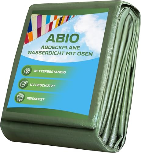 Abio Abdeckplane 3x4m Grün 90g/m² Wasserdicht Plane mit Ösen Tarp Abdeckplane Gewebeplane Schutzplane Zeltplane Bauplane Garten Holz Gartenmöbel Camping Grün 90g/m² 3x4m