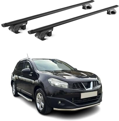 OMAC Dachträger für Nissan Qashqai J10 J11 2007-2021 Aluminium Schwarz | TÜV geprüft, bis 90 kg Traglast, T-Nut-Befestigung, für Standard-Dachreling geeignet, Querträger, Grundträger