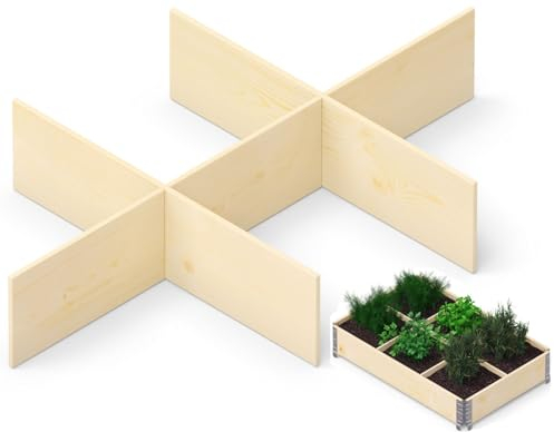 BURI Einsatz für Hochbeet 120x80cm 6 Fächer je 40cm Beeteinsatz Holz Frühbeet Pflanzbeet unterteilen Trenner Hochbeeteinsatz Garten Trennwand Beet Birkenholz unbehandelt Gesamtmaße: 116x76x19 cm
