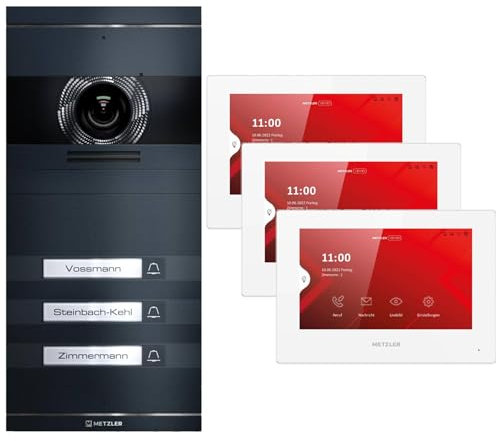 Metzler VDM10 2.0 Video Sprechanlage Komplett Set - mit austauschbarem Namensschild - LAN/POE - Türsprechanlage mit HD-Kamera für 3 Familienhaus, Smartphone App, in Anthrazit aus V2A Edelstahl
