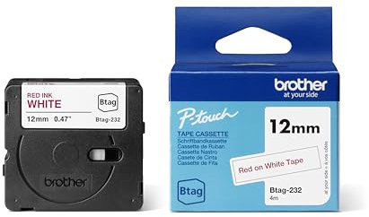Brother Original Btag-232 Schriftband 12mm breit, 4 m lang, rot/weiß