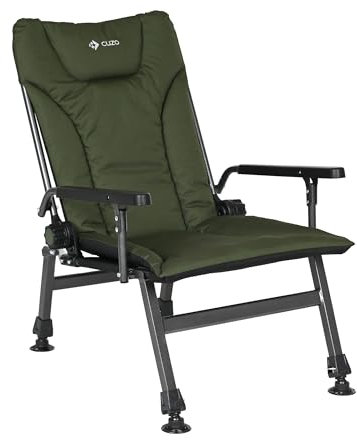 CUZO Campingstuhl Faltbar Klappstuhl Camping Angelstuhl Feuchtigkeitsbeständig Pflegeleicht Faltstuhl Angel Stuhl Anglersessel Verstellbare Rückenlehne Liegeposition Beine Grün Mixo