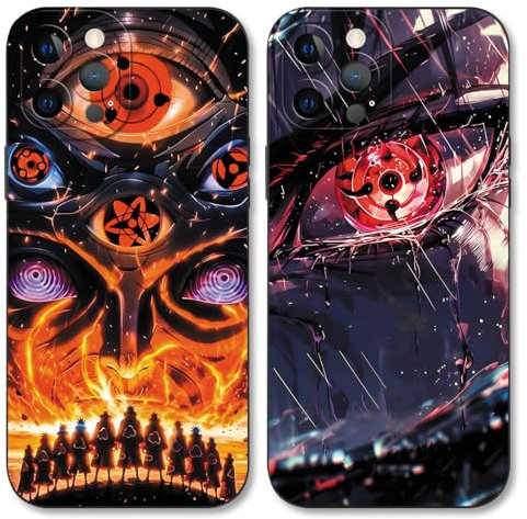 PBNDJVG 2 Stück Handyhülle für iPhone 12 Hülle 6.1'', Anime Cartoon Naruto Uchiha Itachi Sasuke Muster Schutzhülle Jungs Case Schutz der Linse Design Silikon TPU Cover Stoßfest, Schwarz