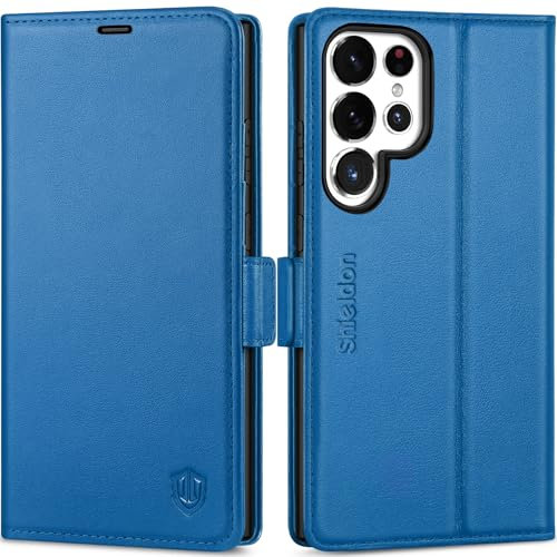 SHIELDON Hülle für Galaxy S25 Ultra 6,9 5G, Handytasche [Echtleder] [Kartenfächer] [Ständer] [RFID Blocker] Magnetisch Cover Wallet Schutzhülle Kompatibel mit Galaxy S25 Ultra 2025 - Saphirblau