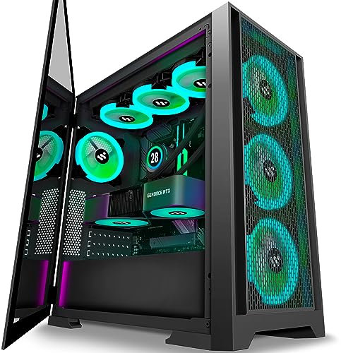 ANSAITE PC Case - Pre-Installed 9 PWM ARGB Fan, ATX Mid-Tower Gaming PC Case, 270° Panoramic Glass with Type-C,White case(W9) (A-W9)