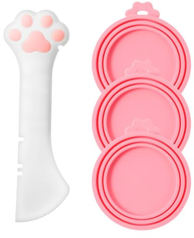 4 Stück Silikon Dosendeckel Katzenfutter mit Löffel Multifunktionales Katzenlöffel Universal Silikondeckel Niedliche Pfotenform Öffner für Dosen Haustier Futteraufbewahrung für Katzen und Hunde