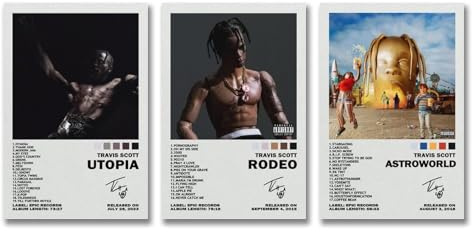 Mensise 3 PCS Travis Scott Album Signature Poster Set, Wall Art Canvas Posters, Room Decorative, 08x12inch(20x30cm), Style-3, Living Room, Bedroom, Kitchen, Office