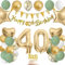 40th Birthday Decoration for Women & Men - Green & Gold Party Supplies Set with Banner, 40 inch Foil Balloons, Cake Topper & Latex Balloons - Happy Birthday Bunting & Confetti Balloon