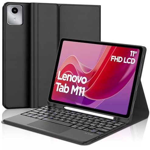 WAVATA Tastiera per Lenovo Tab M11 2024 11 Pollici con Touchpad, TB330/TB331, Custodia Tastiera per Lenovo Tab M11 Magnetica Bluetooth Staccabile Cover con Tastiera QWERTY Layout, Nero