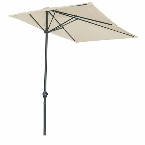 Mezzo ombrellone da Balcone/Parete 250x125x227 cm in Acciaio al Carbonio, 5 Stecche rinforzate, Tortora, Half Cuba Esté