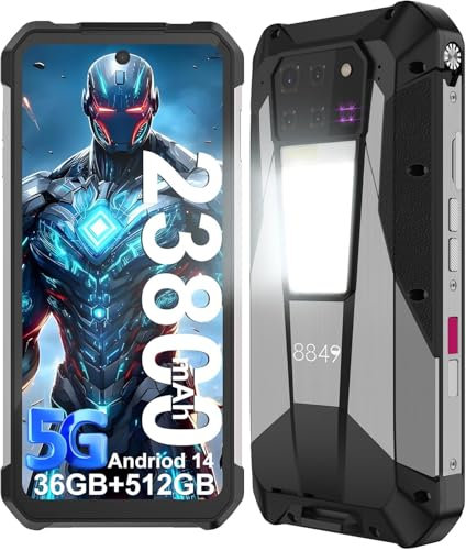 KZKZXA 8849 Tank 3 Pro Rugged Smartphone 23800mAh teléfono proyector resistente 36GB+512GB Dual Sim 5G Android 14 teléfonos celulares desbloqueados pantalla grande de 6.8 pulgadas, luz de camping/2TB