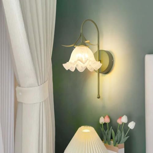 AoLa Landhausstil Wandleuchte Innen Blume Wandlampe E27 Rustikal Blütenform Acryl Schirm Nachttischlampe 1 flammige Florentiner Lampe Dekoration Lampe für Flur Schlafzimmer Wohnzimmer Landhaus
